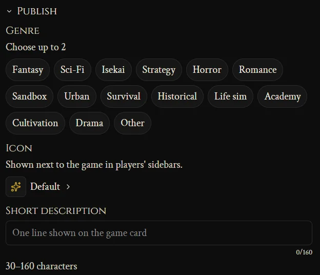 The Publish section