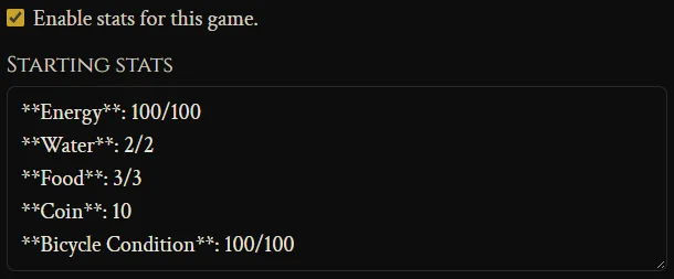 The starting stats
