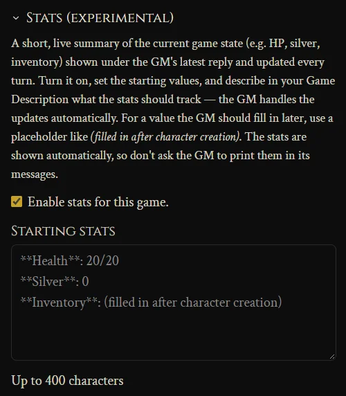 The Stats section