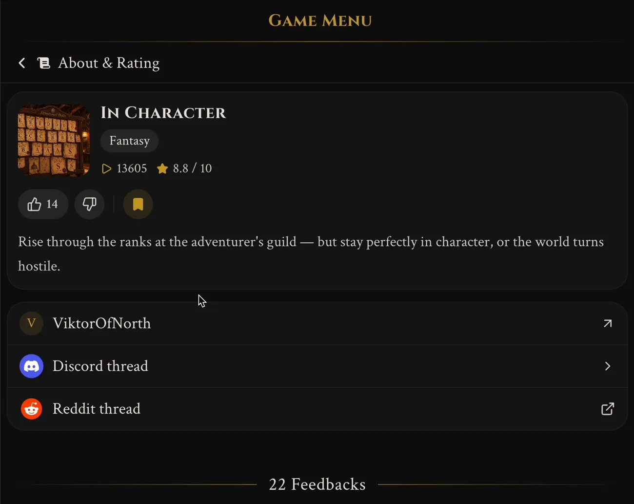 The About & Rating tab