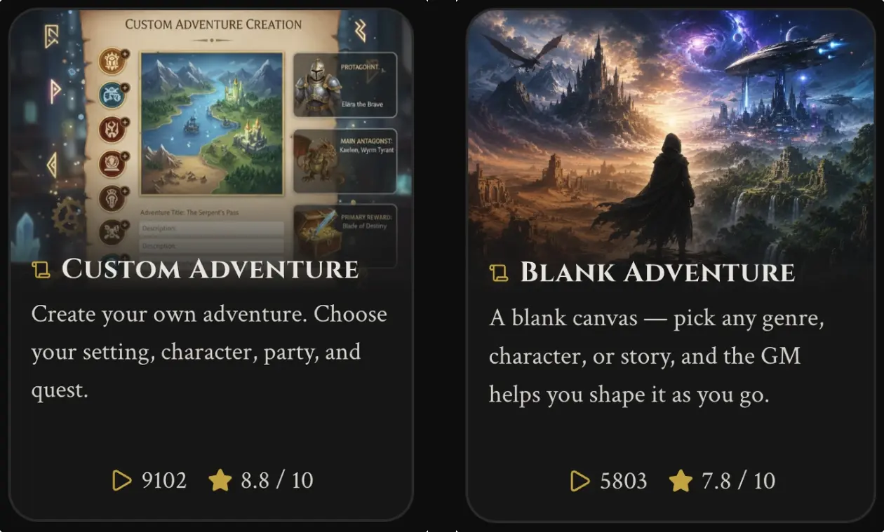 The Custom Adventure and Blank Adventure cards
