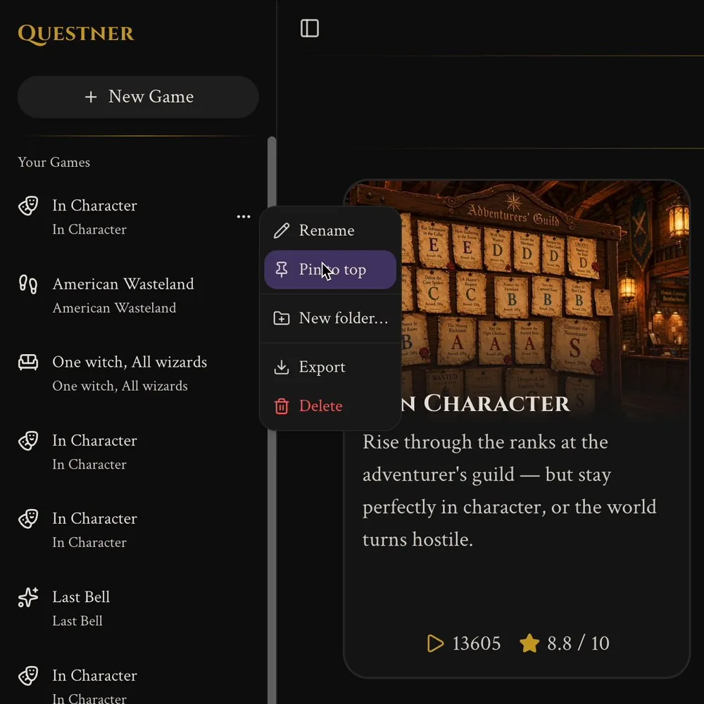 The 3-dot menu for a game
