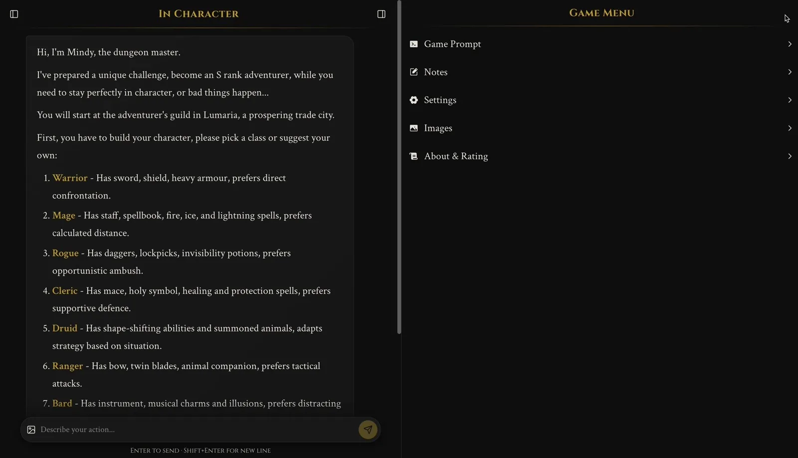 The game screen