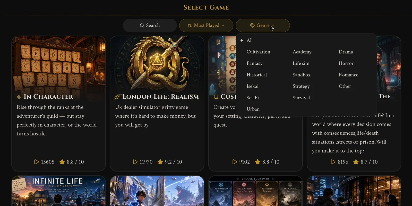 The Genre menu