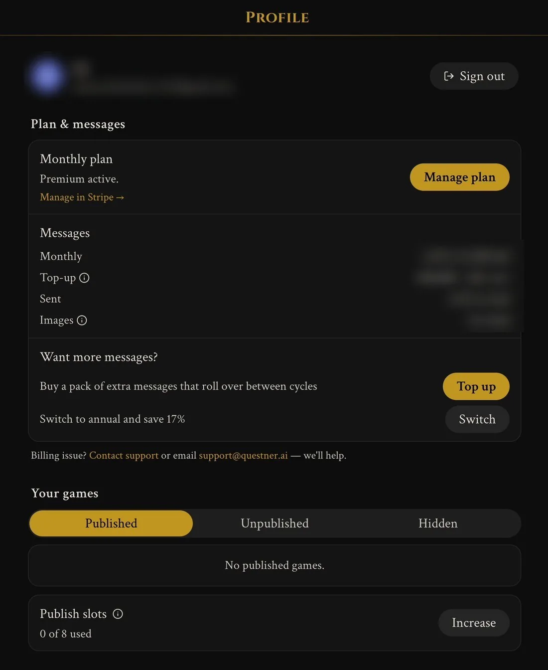 Plan & messages in your profile