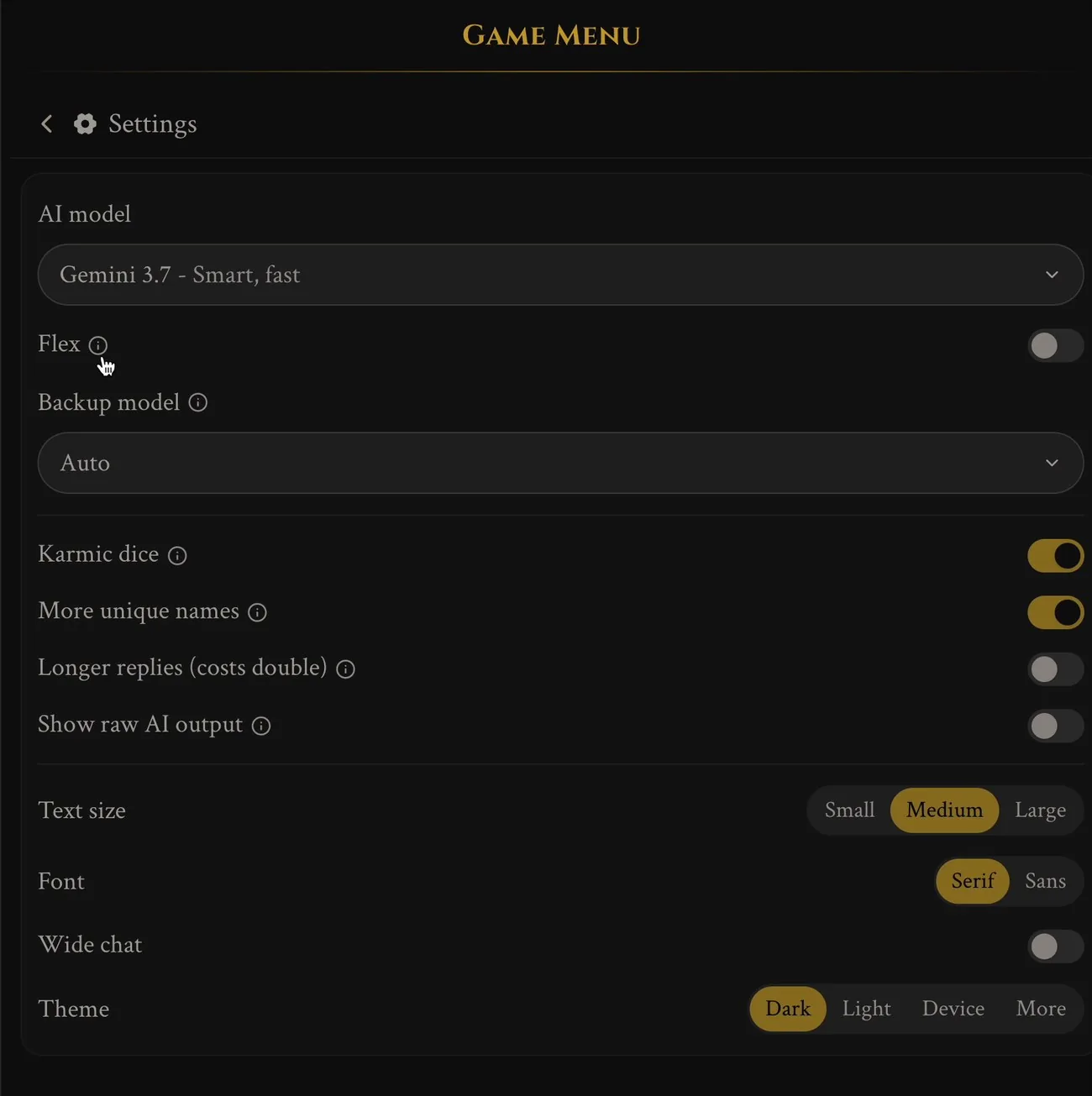 The Settings tab