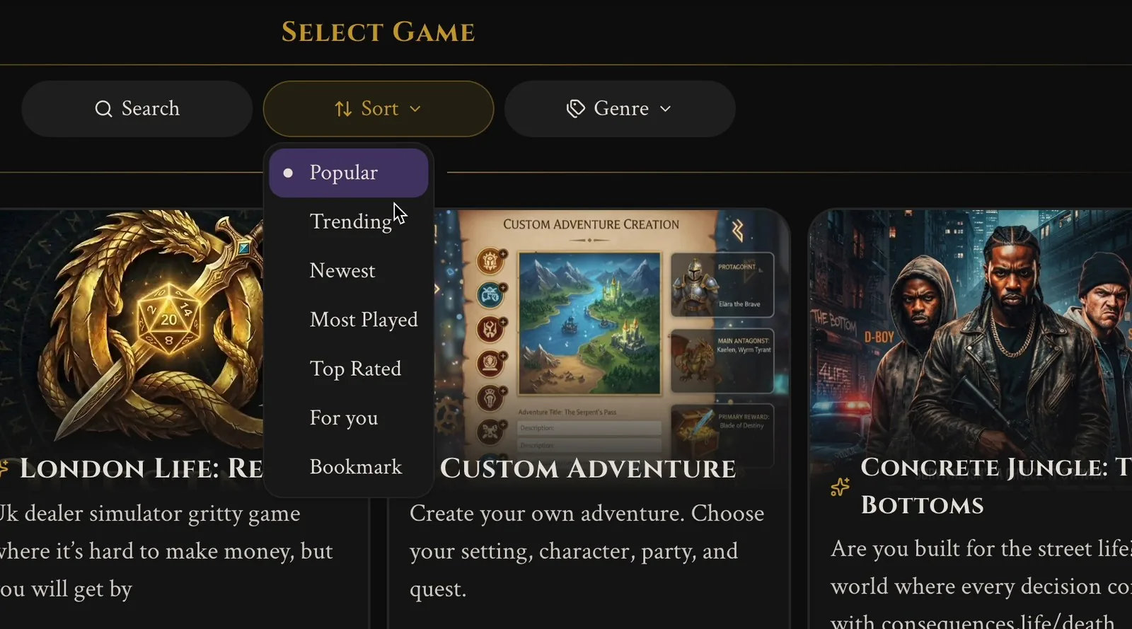 The Sort menu