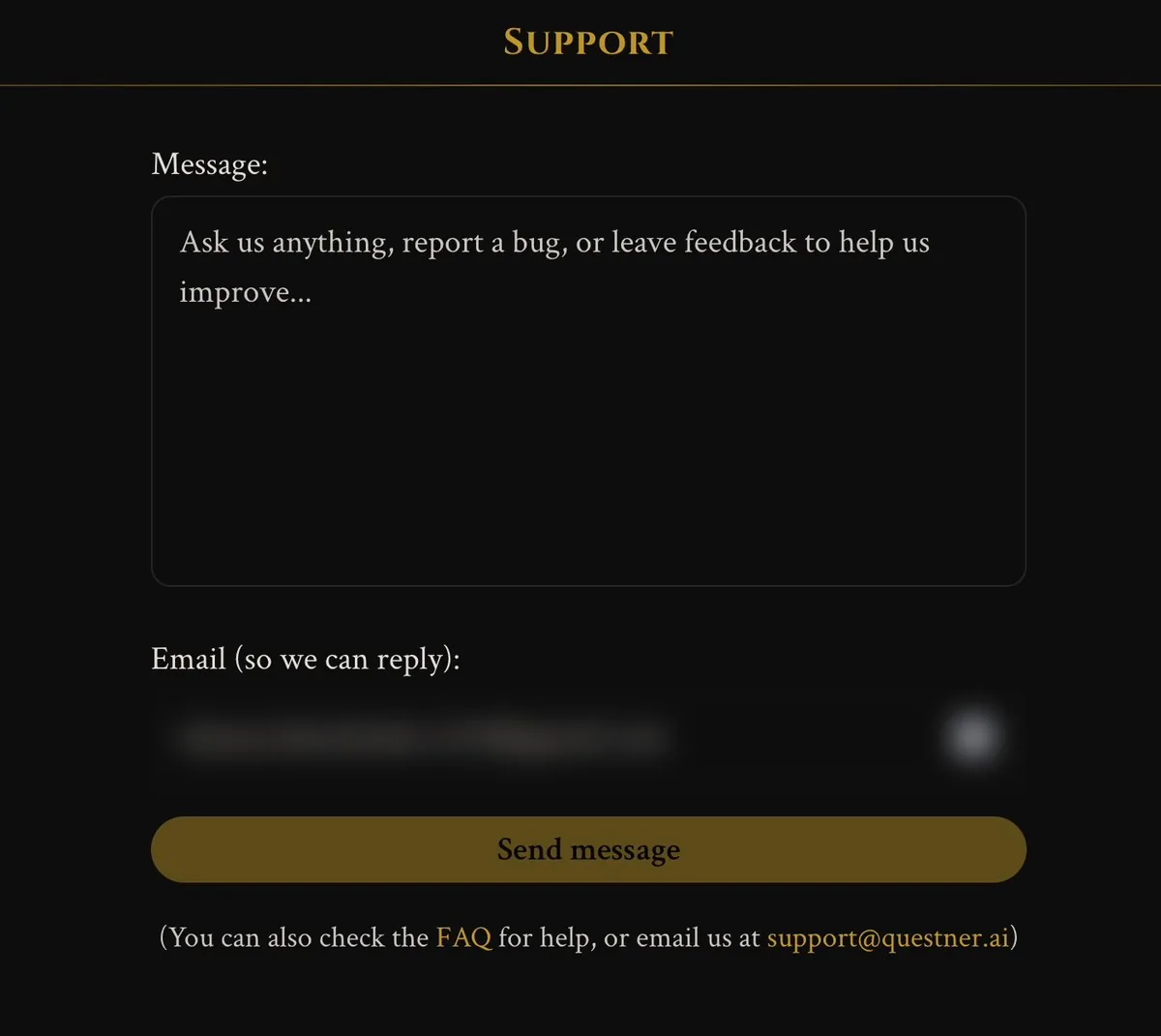 The Support page