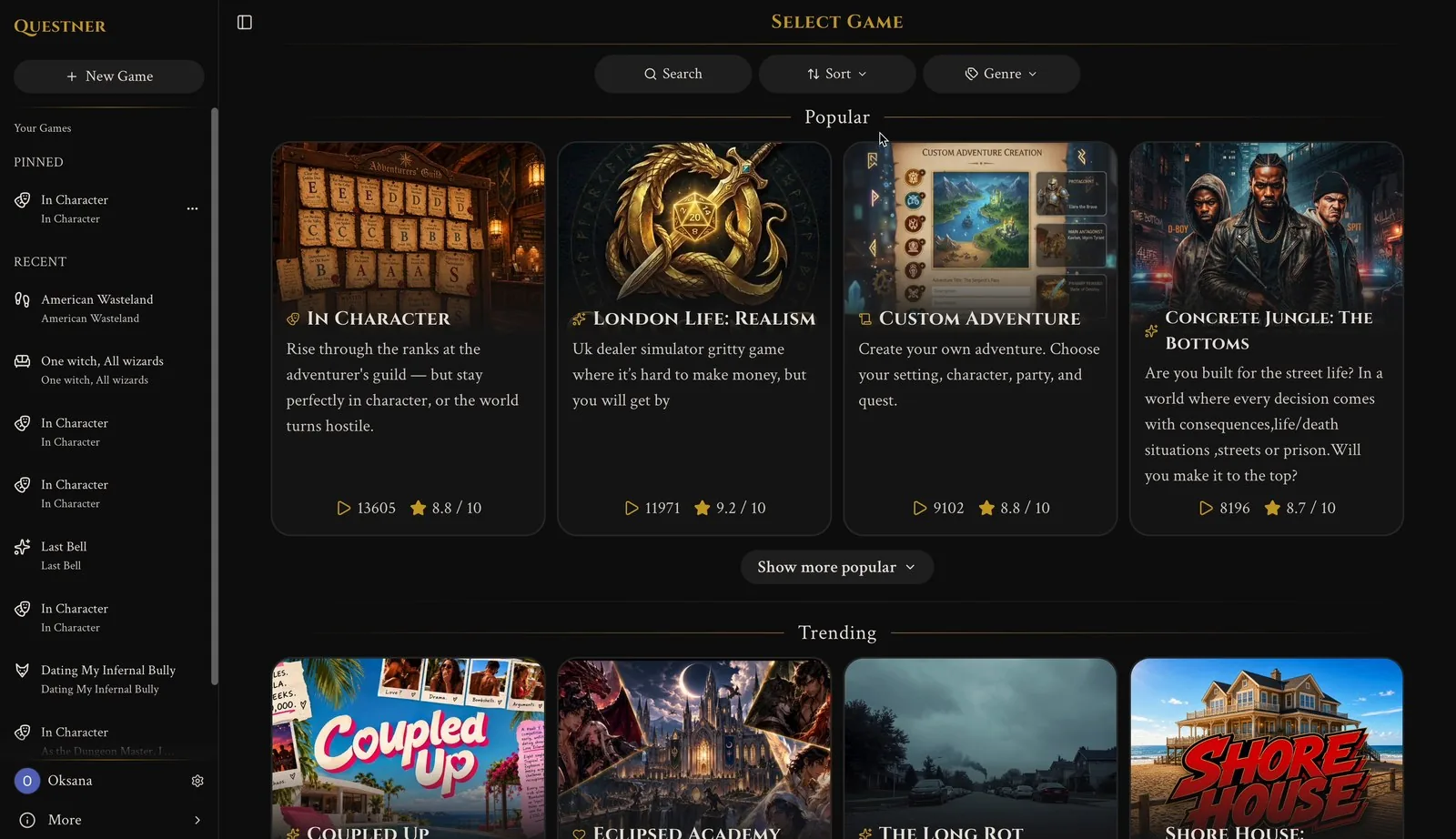 The Your Games sidebar